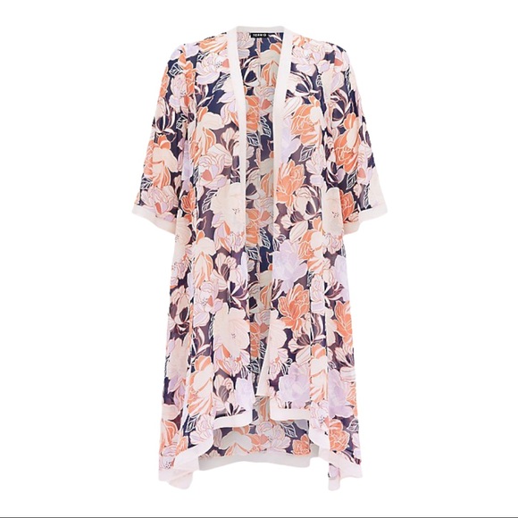 Pre-owned Torrid Peachy Floral Kimono Duster 3 - Picture 4 of 6